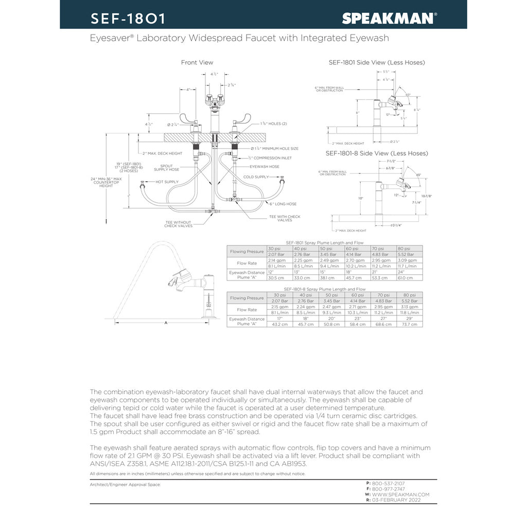 Speakman SEF-1801 Eyesaver Eye Wash Faucet Combination Widespread