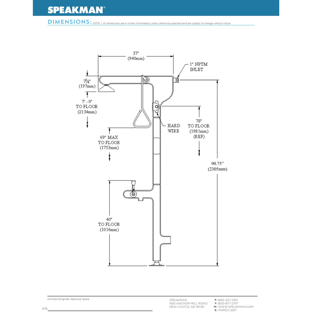 Speakman SE-7001-220V50C Heat Traced Combination Emergency Shower & Eye/face Wash with Top Supply - SE-7001-220V50C