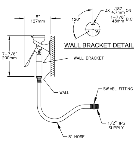 Haws 8901B Wall-Mounted Body Spray w/ 8' Hose