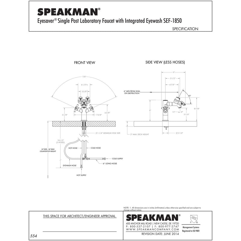 Speakman SEF-1850 Combination Eyewash  Faucet Speakman SEF-1850 