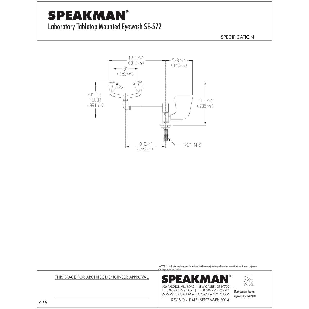 Speakman SE-572 Eyewash, Tabletop mounted