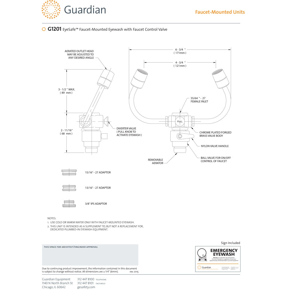 Guardian G1201 EyeSafe-X Faucet Emergency Eyewash Station