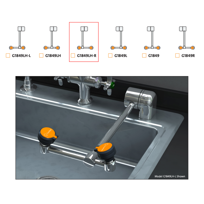 Guardian G1849LH-R Eyewash Station, Deck Mounted, Swing-Down