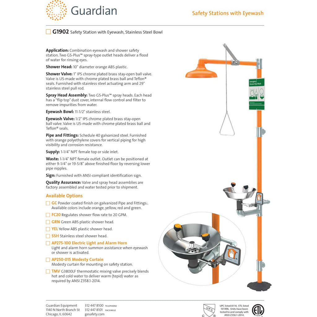 Guardian G1902SSH Safety Station with Eyewash Station | EyewashDirect.com