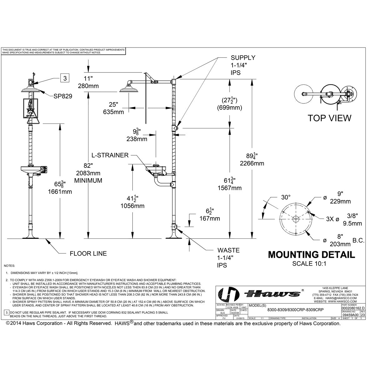 Haws 8300CRP-8309CRP AXION MSR Corrosion Resistant Eyewash Station Shower