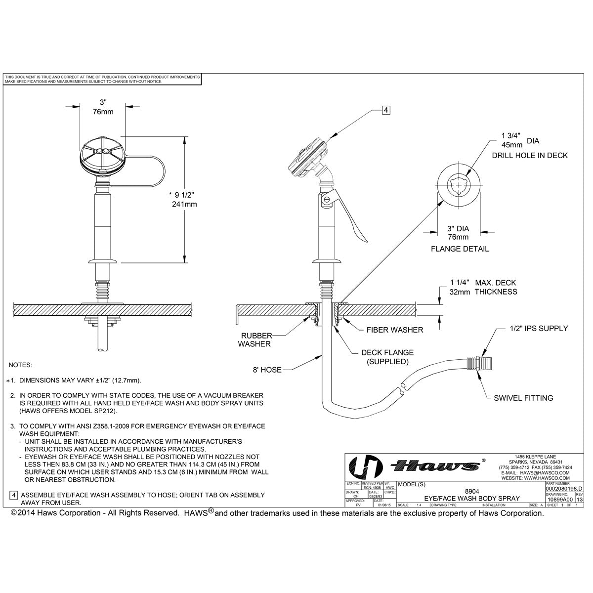 Haws 8904 AXION MSR Counter-Mount Eyewash Station Drench Hose