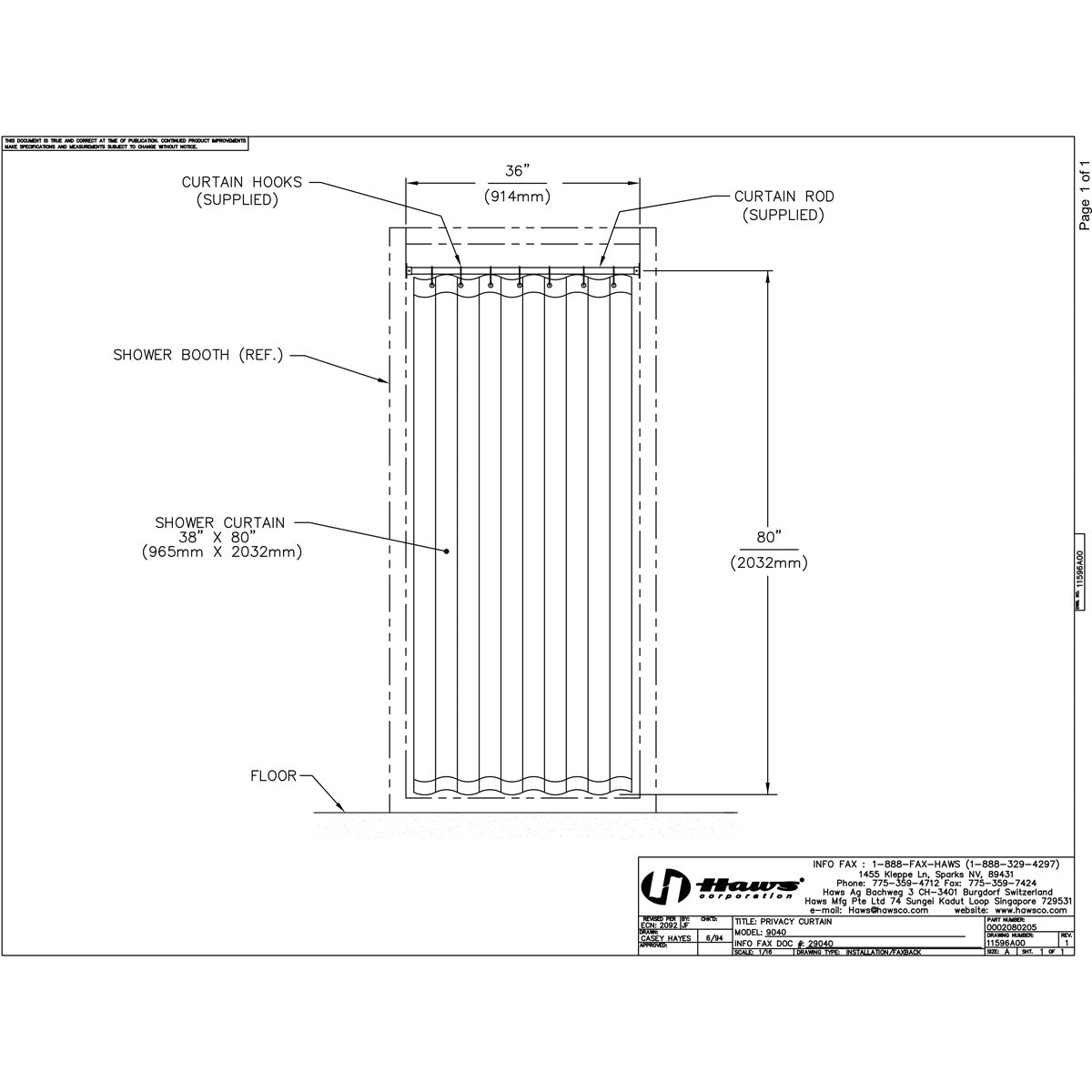 Haws 9040 Privacy Curtain for Enclosed Eyewash/Drench Shower