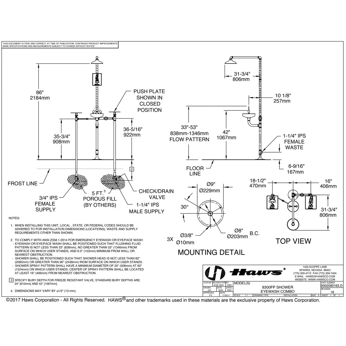 Haws 8300FP Freeze Resistant Combination Eyewash Station & Drench Shower (Selection Required Below)