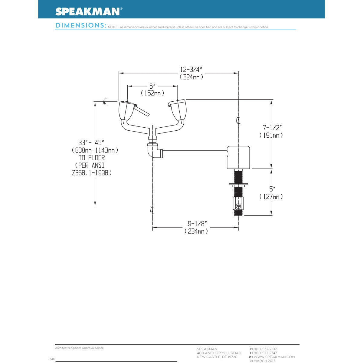 Speakman SE-570-LH Eyewash, Tabletop mounted, Left Hand