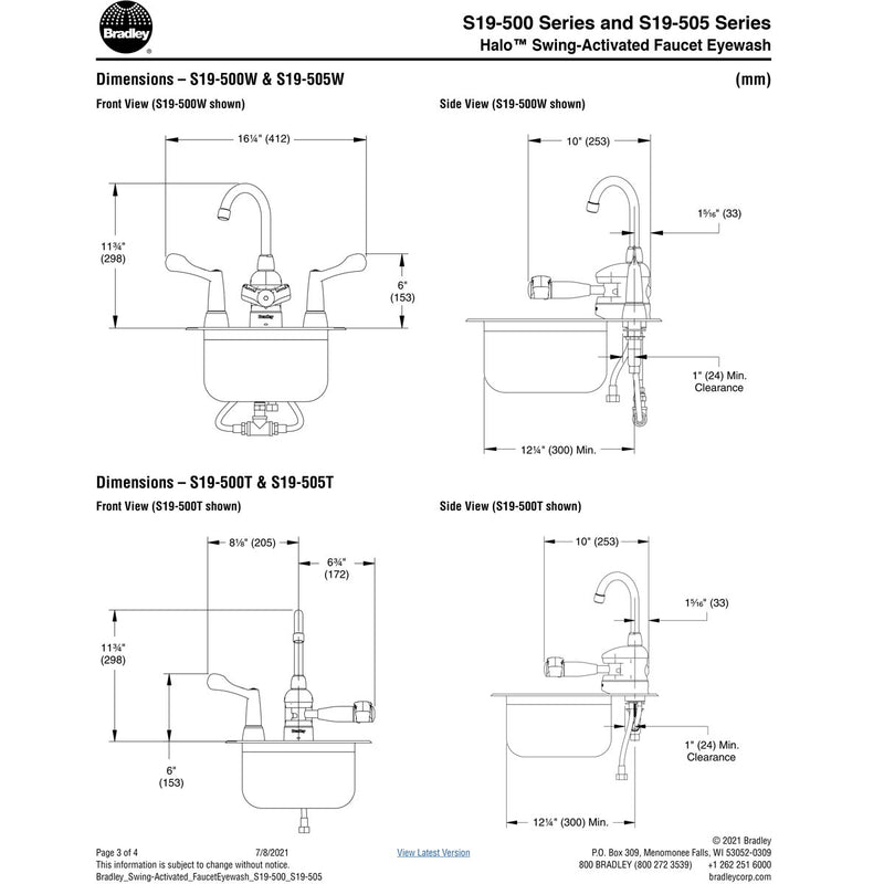 Bradley S19-500W Deck-Mount Swing-Activated Faucet/Eyewash Unit, Wrist Blade Faucet, Right Hand