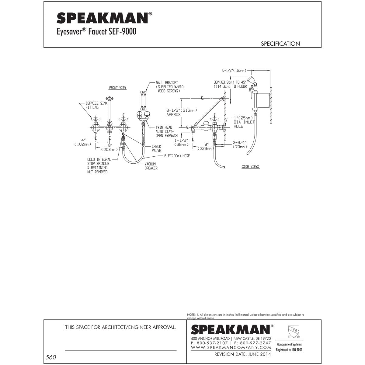 Speakman SEF-9000-TW Eyesaver Service Sink Faucet with Thermostatic Mixing Valve