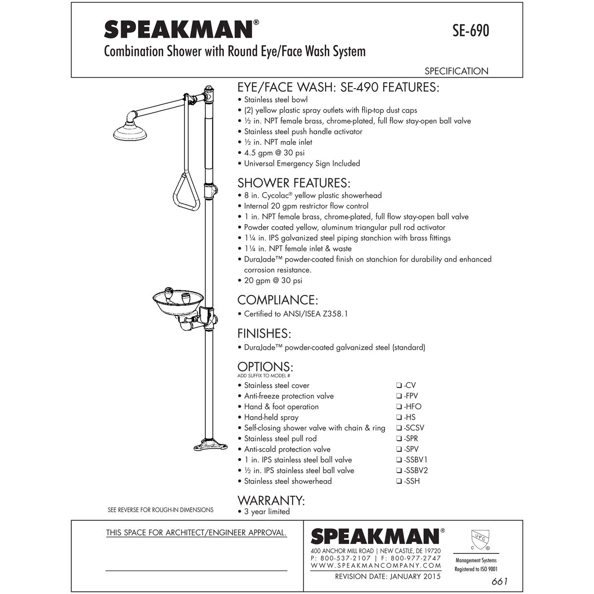 Speakman SE-690 Combination Eye/Face Wash and Drench Shower