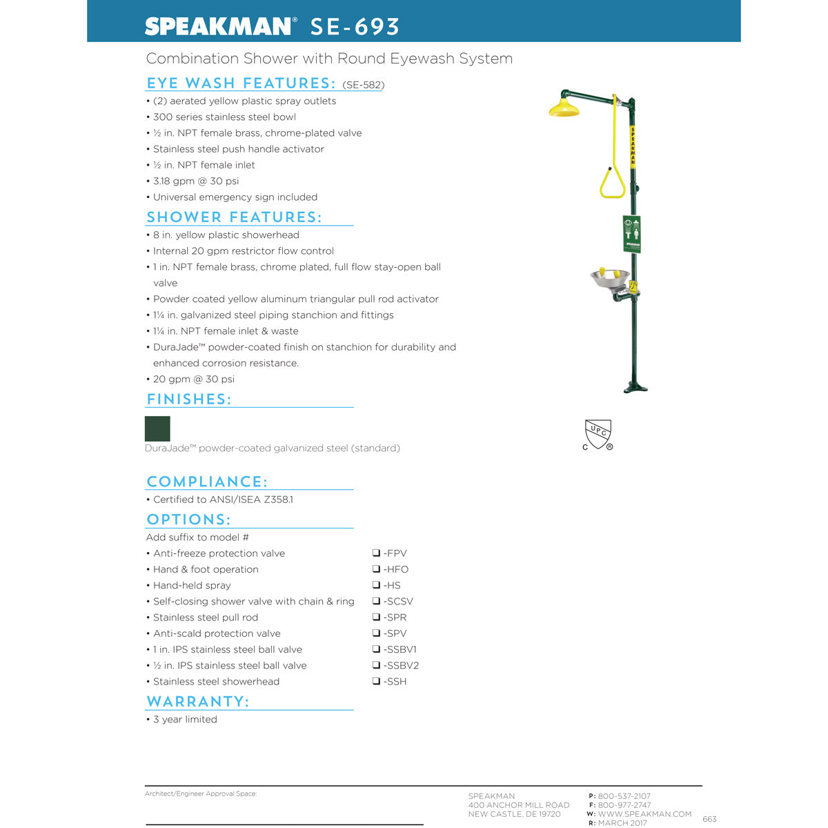 Speakman SE-693 Combination Eyewash and Drench Shower