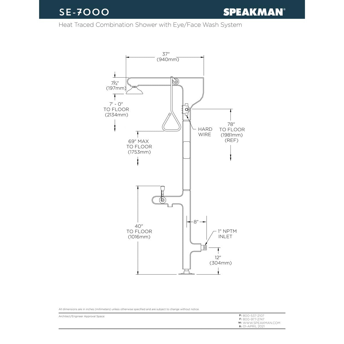 Speakman SE-7000-DH Heat Traced Shower and Eyewash Emergency Combination with Drench Hose - SE-7000-DH