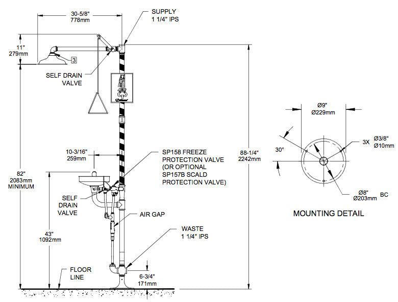 Haws 8300.158 Freeze Protected Combination Eyewash Station & Drench Shower