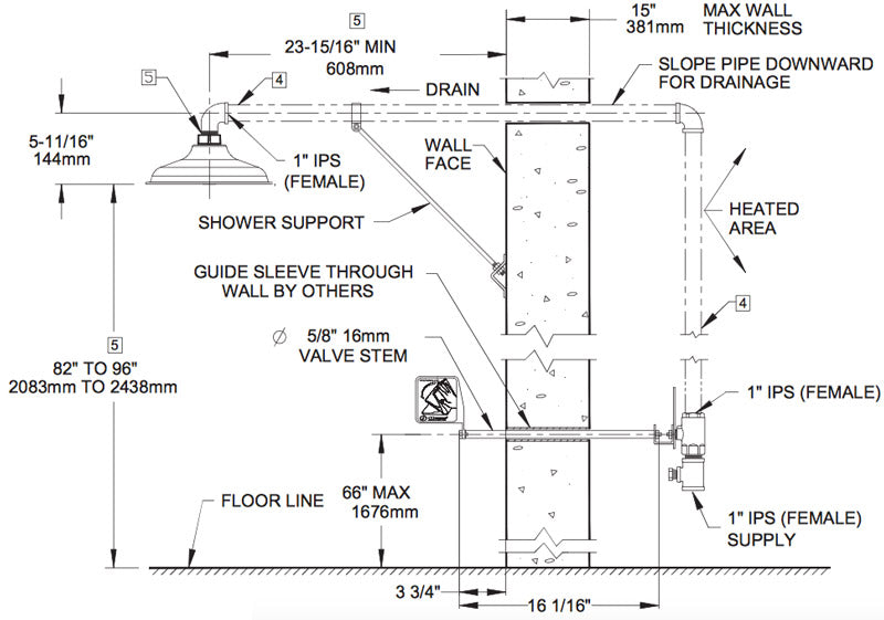 Haws 8111FP Freeze Resistant AXION MSR Drench Shower w/ Plastic Shower ...