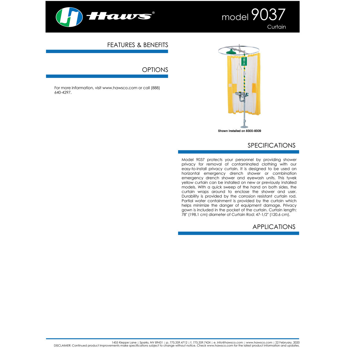 Haws 9037 Privacy Curtain for Safety Showers and Combination Eyewash Drench Showers